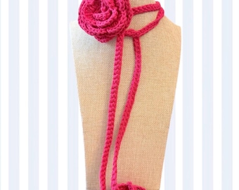 Crochet Rose Tie | Crochet Rose Choker | Flower Necklace