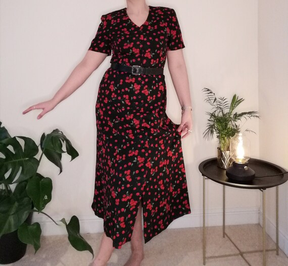 Vintage depeche mode cherry print button down dres