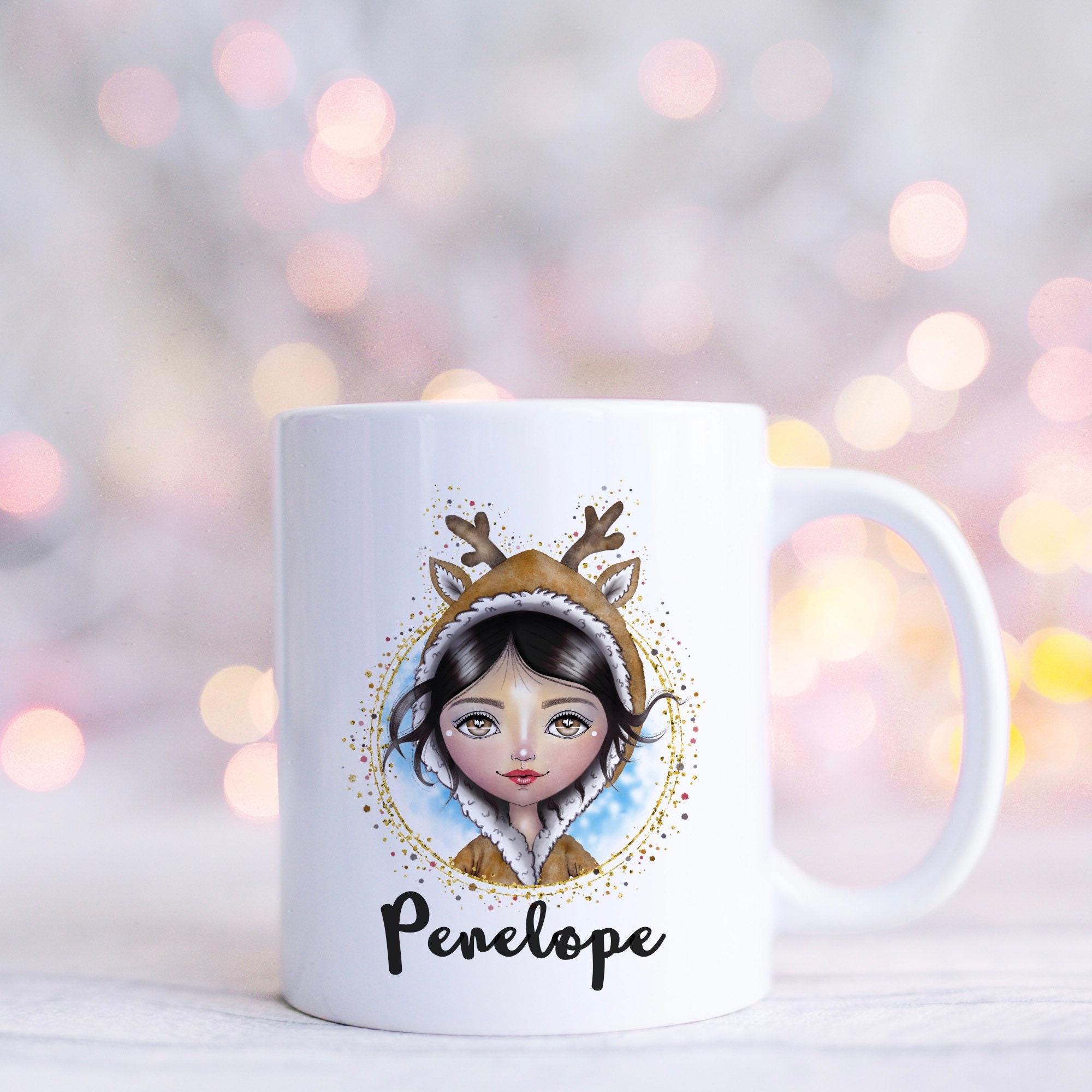 Cadeaux de Noël Personnalisés Pour Femmes, Tasse Cacao Chaud, Anime Girl, Oreilles Renne, à Café, Ca