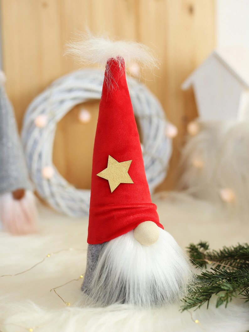 Handmade Gnome Christmas Tree Topper, Swedish Tomte Christmas Decor