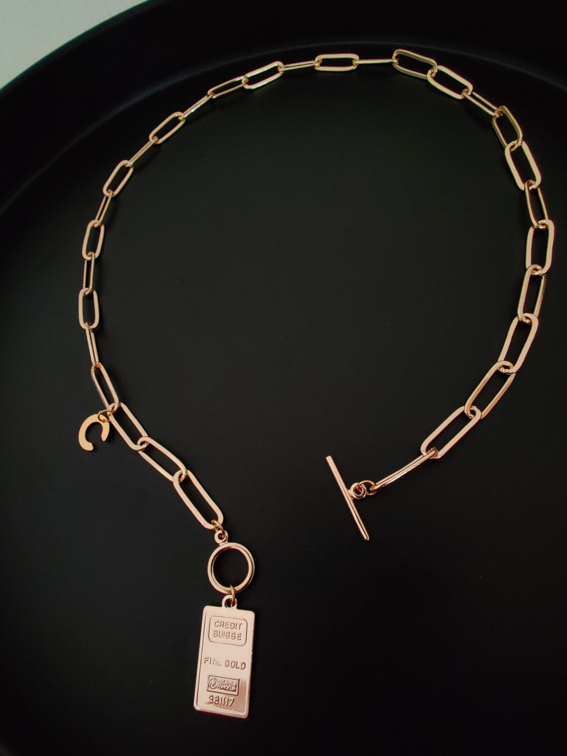 Paper Clip Necklace Toggle Clasp Rectangle Pendant Custom Etsy