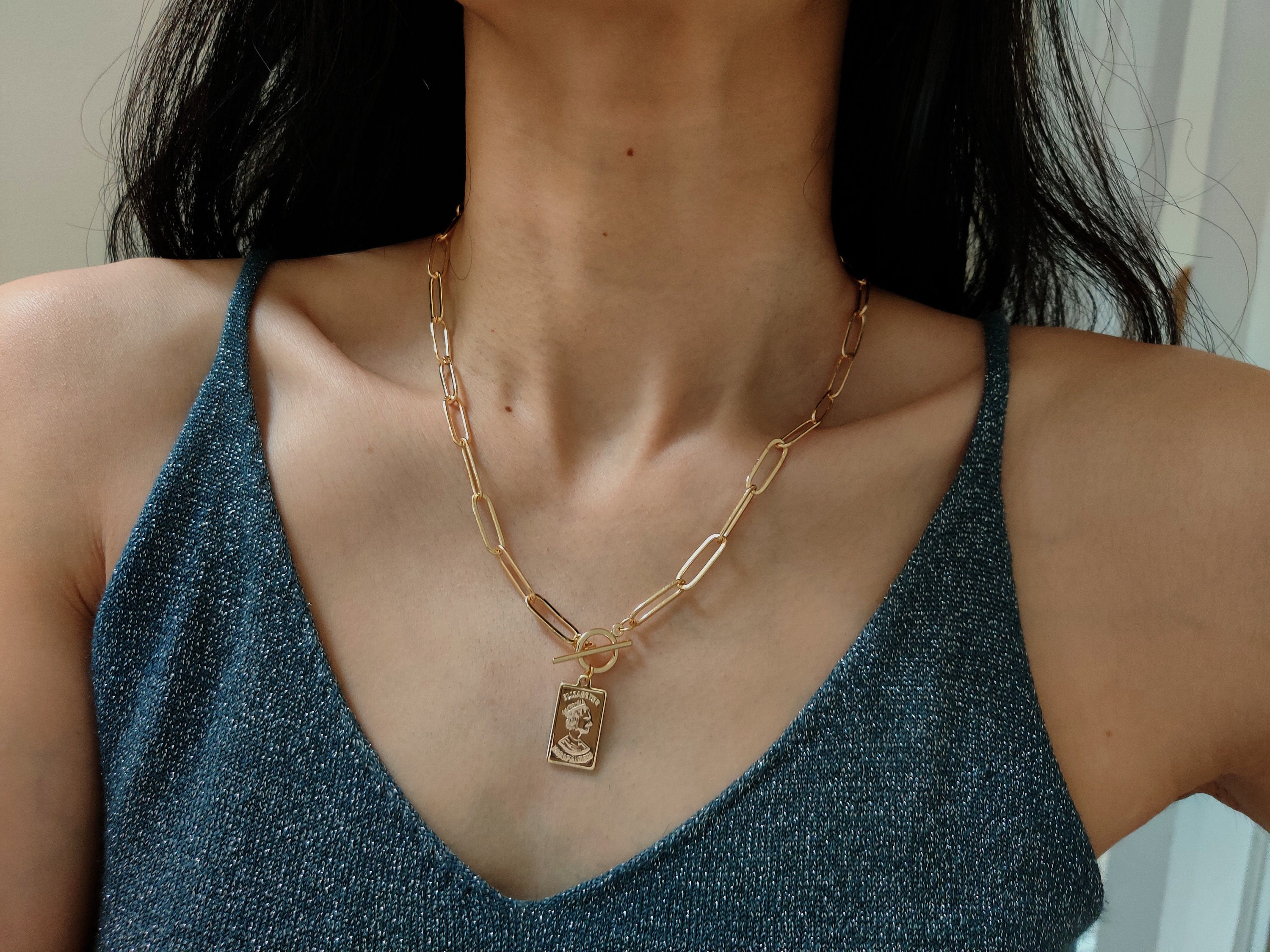 Paper Clip Ketting Toggle Sluiting Rechthoek Hanger Etsy