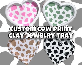 Custom Handmade Cow Print Heart Shaped Jewelry Tray/ Ring Dish/ Trinket Tray/ Indie Room Decor