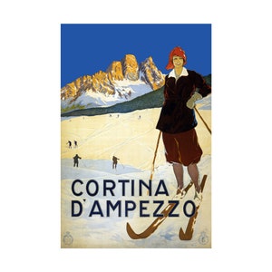 Decoration Poster.Room home interior wall design.Quality reproduction decor art print.Travel to Cortina D&#39;Ampezzo Ski resort.Italy