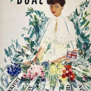 1688.Decoration Poster for Room.Home interior.Vintage wall design.Quality reproduction art print.Fly to Europe BOAC Lady Floral