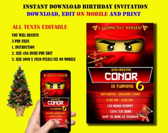Ninjago Invitations Etsy