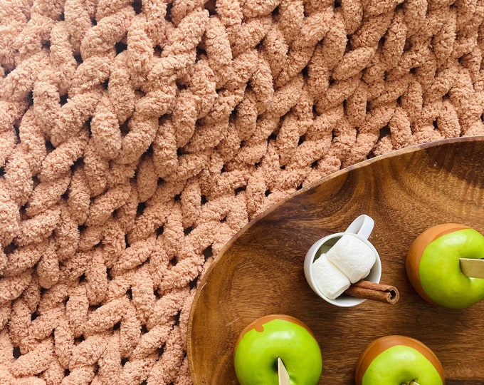 Handmade Chunky Knit Throw Blanket: Vegan Chenille, Cozy Home Decor