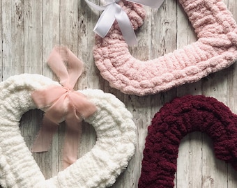 Custom Knit Heart Wreath: Chunky Chenille Valentine's Day Decor