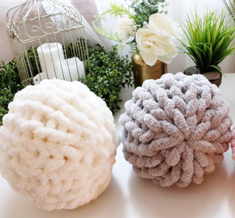 2pack Knit Ball Pillows Chunky Knit Yarn Decorative Poofs Etsy