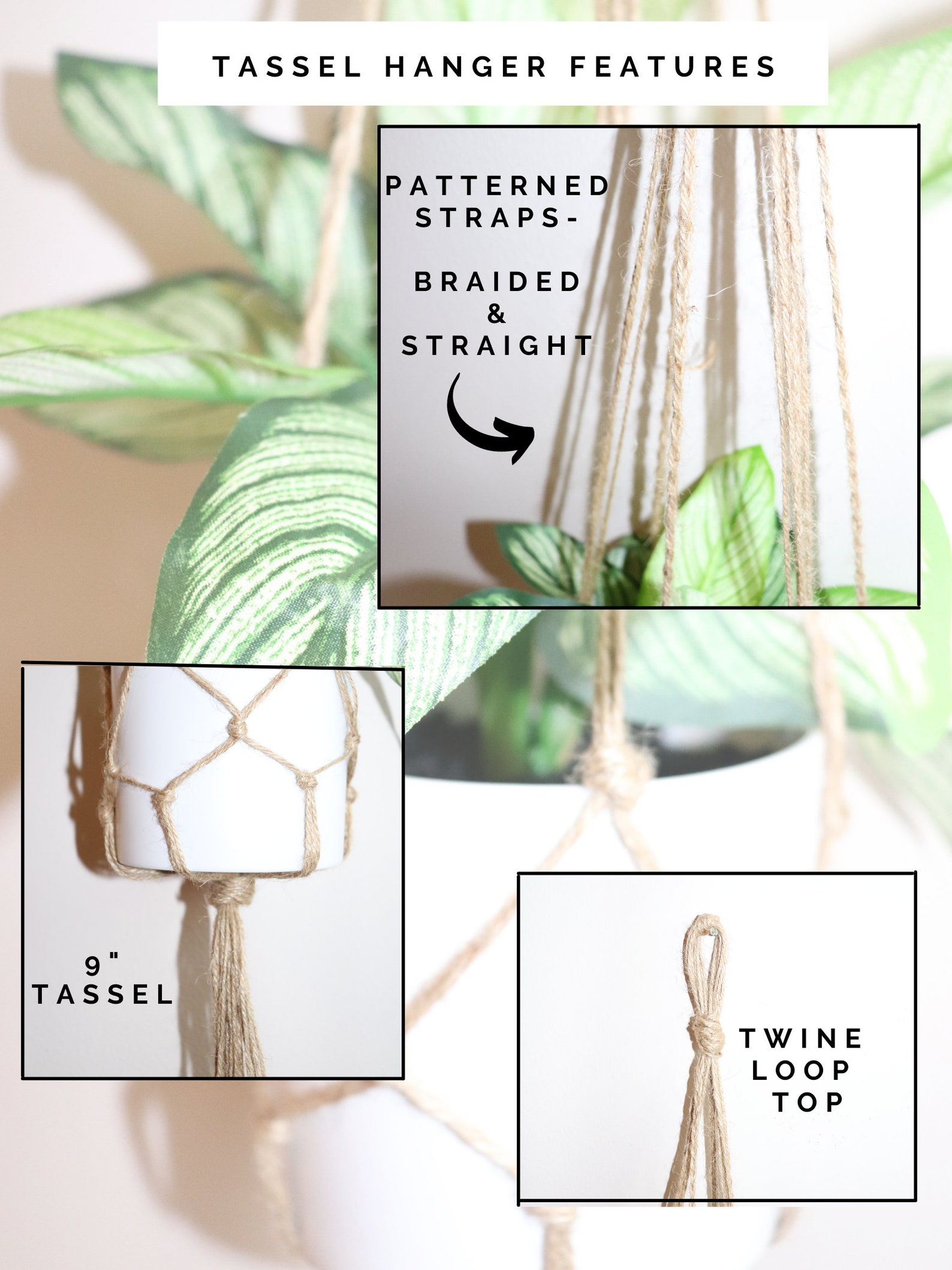 Natural Jute Twine Hanging White Pot Planter Faux Potted Etsy