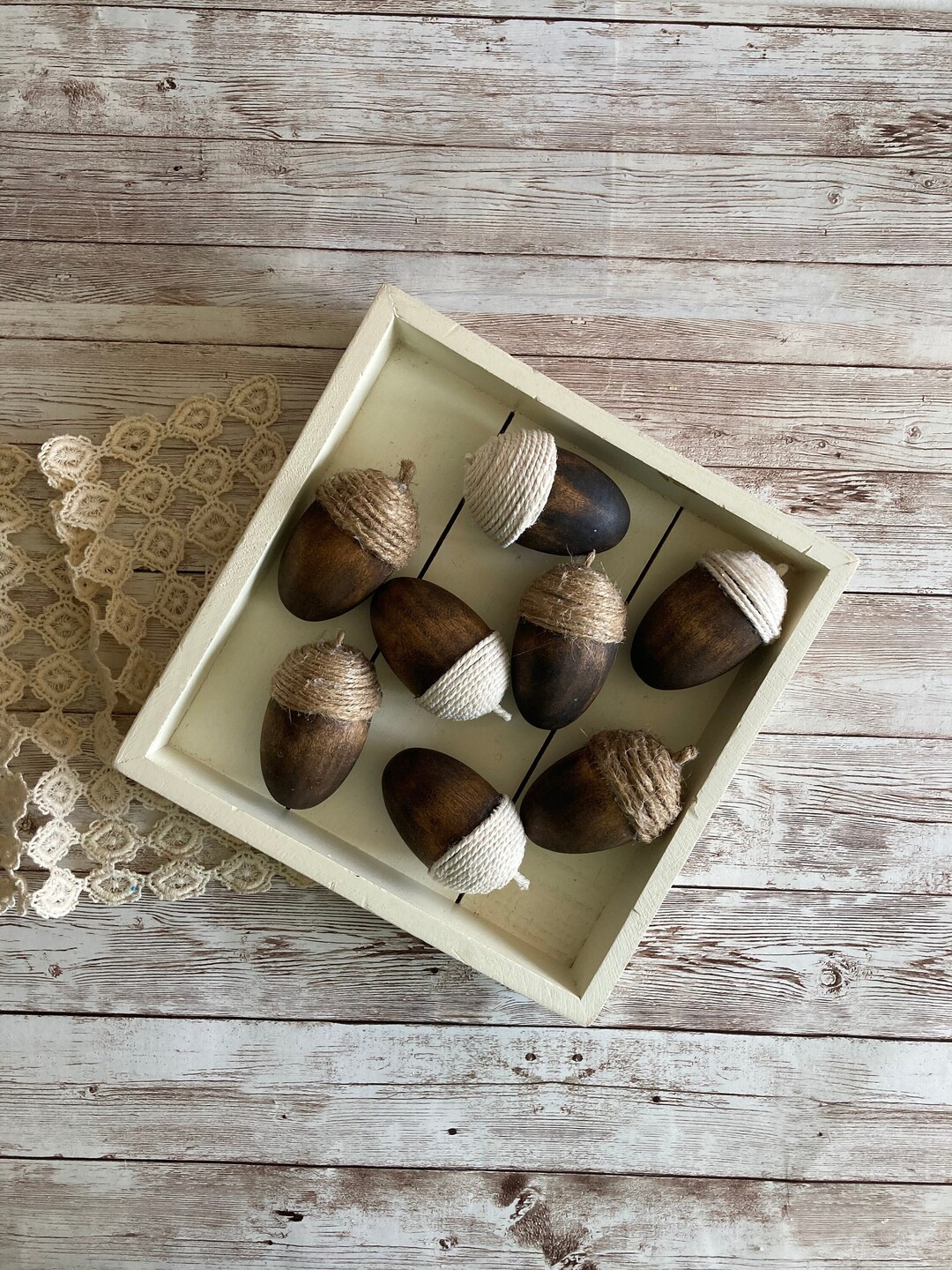 Rustic Wooden Acorn 3 Handcrafted Walnut Stained Acorn With Twine/cord