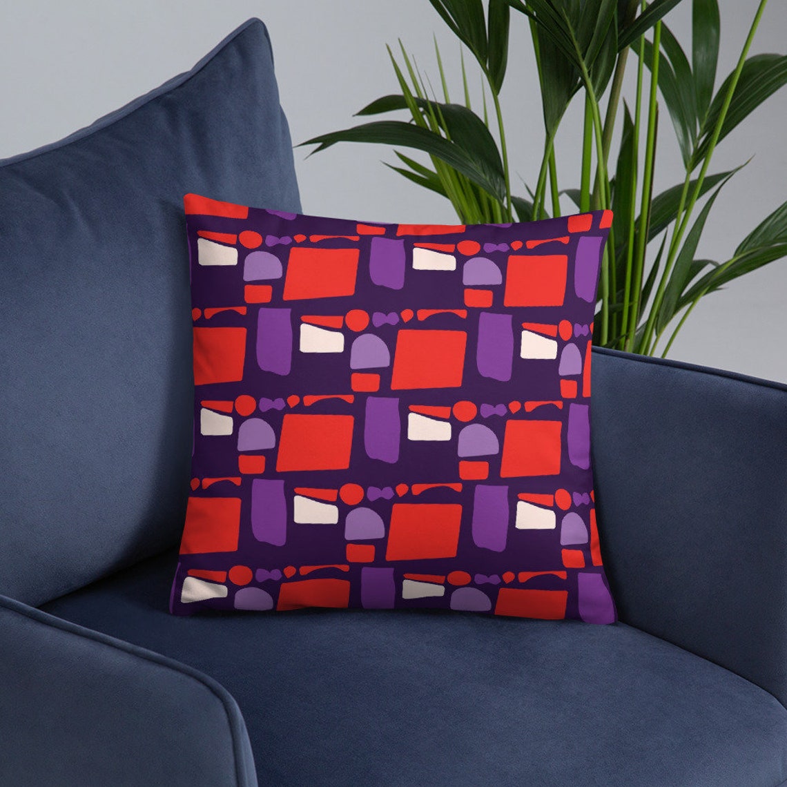 Red and Purple Shapes Throw Pillow for Couch or Bed Etsy UK