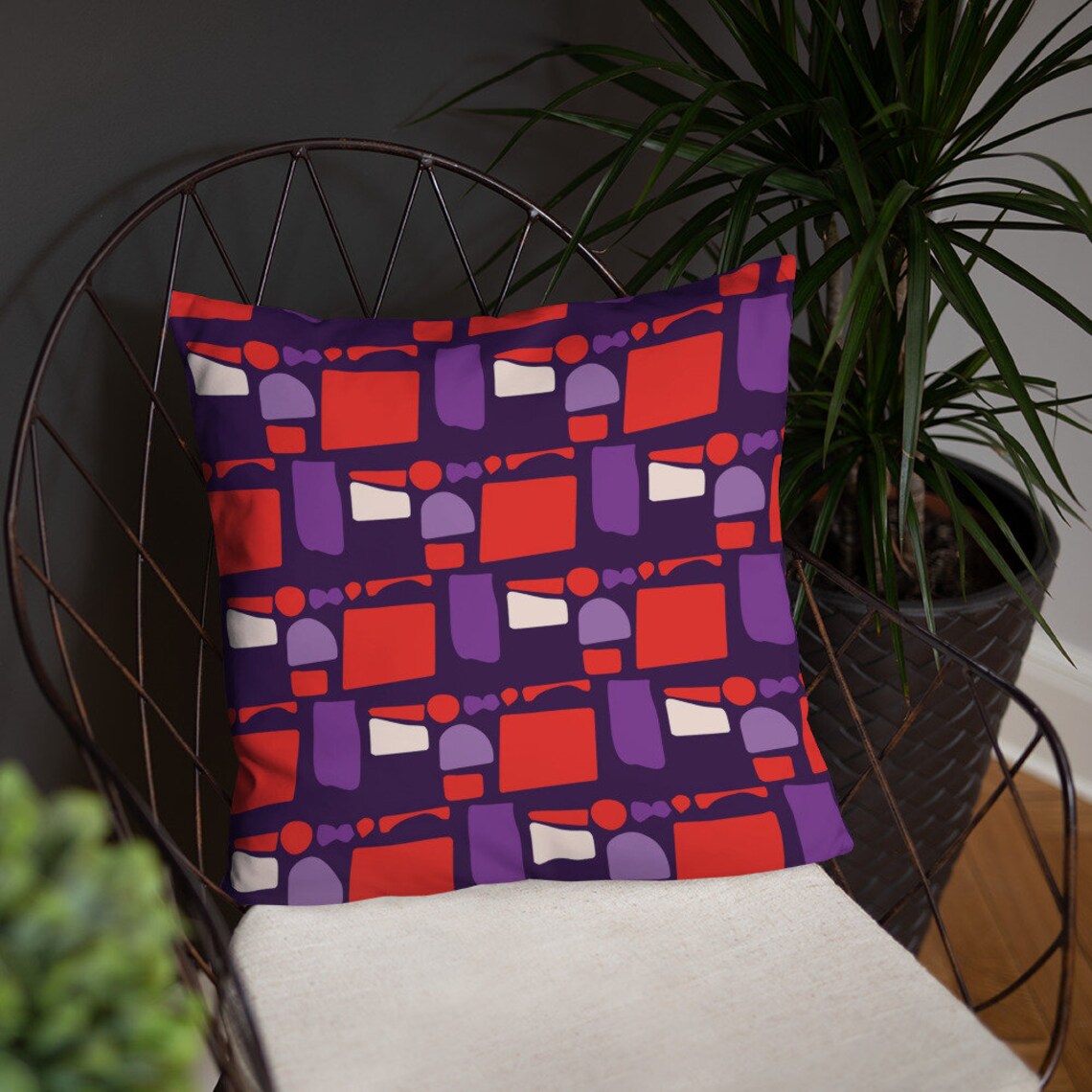 Red and Purple Shapes Throw Pillow for Couch or Bed Etsy UK