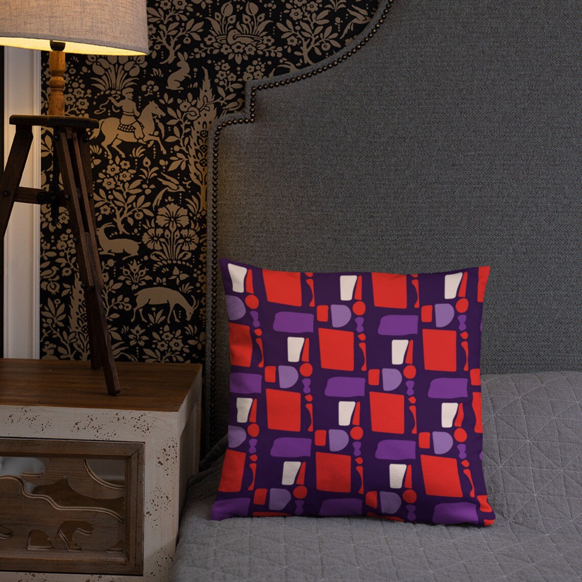 Red and Purple Shapes Throw Pillow for Couch or Bed Etsy UK