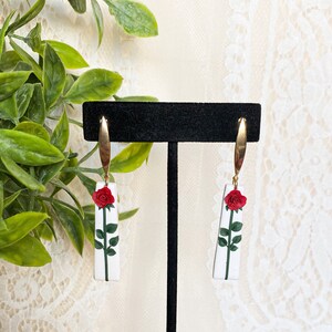 Long Stem Rose/ Polymer Clay Earrings/ Valentine Collection