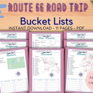 Route 66 Road Trip BUCKET LISTS / Urlaubsplaner / Urlaubsaktivitäten / Checklisten / Karten / Sehenswürdigkeiten / Printable 11 Seiten A5 A4 Letter