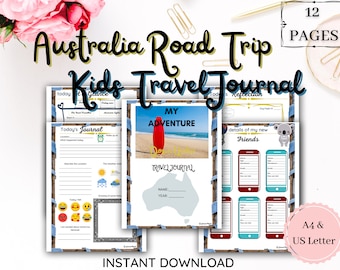 Diário de Viagem Infantil para a Austrália / Diário de Férias para Crianças / Reflexões / Memórias / Imprimível, 12 Páginas, Tamanho A4 / Download Digital