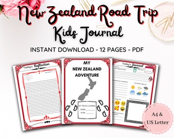 Nova Zelândia Road Trip KIDS TRAVEL JOURNAL / Family Holiday Journal / Reflexão / Fotos / Imprimível 12 páginas Carta A4 / Download digital