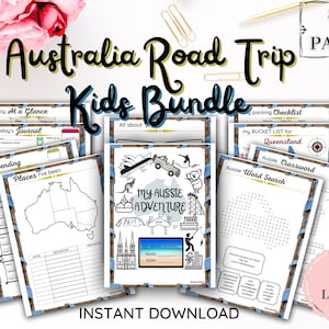 Australische Road Trip KIDS BUNDEL / vakantie / games / activiteiten / bucketlists / paklijsten / kaarten / dagboek / afdrukbare 84 pagina's brief