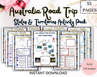 PACOTE DE ATIVIDADES PARA ESTADOS E TERRITÓRIOS Australianos / Diversão em viagens / Educacional / Presente de viagem / IMPRIMÍVEL 35 páginas Carta A4 / Download digital
