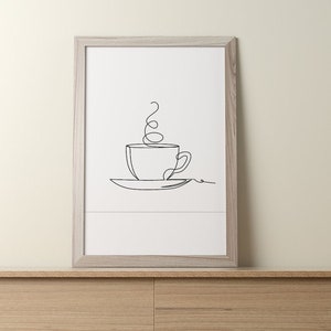 Wall Line Art Print, Coffee Minimalist digital, Vector, SVG, inspirational Kitchen Art Cup Tea Printable wall art