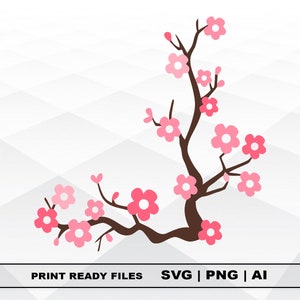 Baum Zweig mit Blumen, Kirschblüten SVG, Sakura Cricut, rosa Blumen, Japan Svg, Frühling Kirschblüte und Zweig SVG geschnitten Datei, Clipart