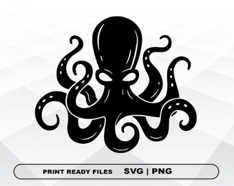 Dierlijke Octopus SVG en PNG-bestanden Clipart, Octopus Print SVG, Digitale Download Cricut Cut Files, Octopus Silhouette Cut Files