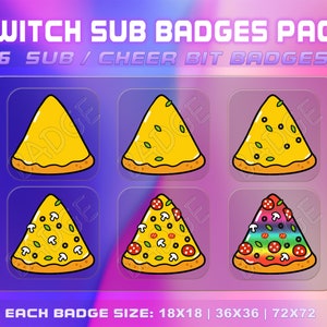Pizza 6 Sub / Bit Twitch Insignias con descarga instantánea. Conjunto de insignias de pizza de Twitch
