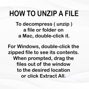 K&ouml;nnte beinhalten: Ein Bild mit wei&szlig;em Hintergrund und schwarzem Text, das Anweisungen zum Entpacken einer Datei enth&auml;lt. Es gibt Schritte f&uuml;r Mac-Benutzer zum Doppelklicken und f&uuml;r Windows-Benutzer zum Ziehen von Dateien.
