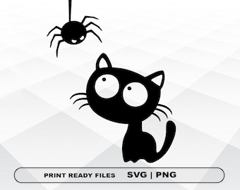 Funny cat with a spider SVG and PNG Files Clipart, cat Print SVG, Digital Download Cricut Cut Files, Funny cat Silhouette Cut Files