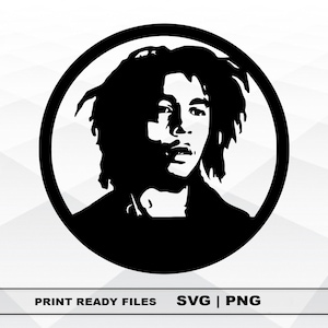 Bob Marley SVG et PNG Fichiers Clipart, Bob Marley Imprimer SVG, Téléchargement numérique Cricut Cut Fichiers, Bob Marley Silhouette Cut Fichiers