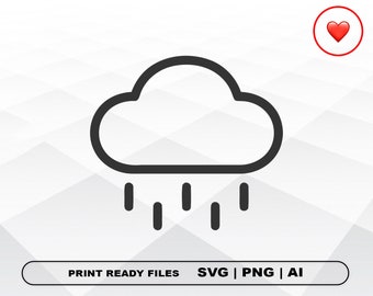 Rain Cloud SVG and PNG Files Clipart, Rain Cloud Print Ai and SVG Digital Download Cricut Cut Files, Cloud Silhouette Cut Files