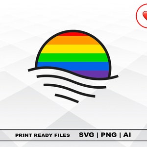 Sonnenuntergang LGBT Regenbogen SVG Ai PNG, bisexuelle, transexuelle, Schwule Lesben Vektor geschnitten oder Druck Datei digitaler Download Cricut geschnitten Dateien