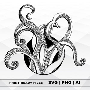 Tentacles SVG, Octopus SVG, ea Monster SVG, Files Clipart, Print Ai and Svg, Png Digital Download Cricut Cut Files