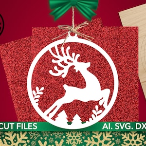 クリスマスオーナメントレーザーカット、SVG鹿ファイルGlowforge、クリスマスツリーおもちゃ装飾、デジタルファイル、Snapmaker、ホームデコレーション
