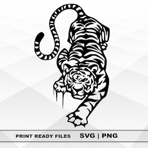 Tiger Tier SVG und PNG Dateien Clipart, Tiger Druck SVG, Digitaler Download Cricut Cut Dateien, Tiger Silhouette Cut Dateien