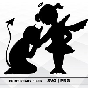 Pliki SVG i PNG z aniołem demonem Clipart, Wydruk SVG z aniołem demonem, Pliki Cricut Cut do pobrania w wersji cyfrowej, Pliki Angel Silhouette Cut