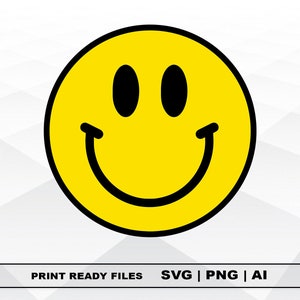 Smiley Face Svg, Happy Face SVG, Files Clipart, Print Ai and Svg, Png Digital Download Cricut Cut Files