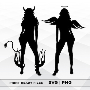 Girl Angel Demon SVG and PNG Files Clipart, Angel Demon Print SVG, Digital Download Cricut Cut Files, Girl Silhouette Cut Files
