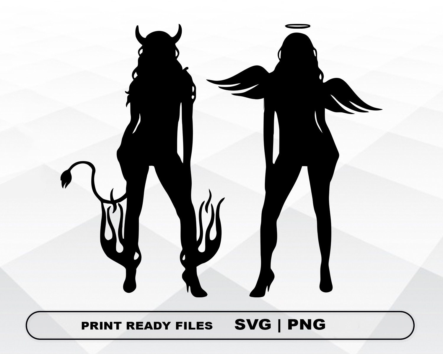 Girl Angel Demon SVG and PNG Files Clipart, Angel Demon Print SVG, Digital Download Cricut Cut Files, Girl Silhouette Cut Files
