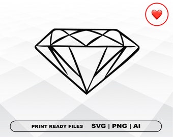 May include: A black and white line drawing of a diamond. The diamond is a geometric shape with many facets. The image is on a white background.