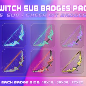 Bows 6 Sub/Bit Twitch Badges with Instant download. Twitch Bows Badge Set