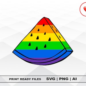 Pastèque LGBT Rainbow SVG Ai PNG, Bisexuel, Transsexuel, Gay Lesbian Vector Cut ou Print File Digital Télécharger Cricut Cut Files