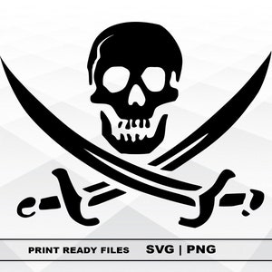 Pirate Skull with daggers SVG and PNG Files Clipart, Pirate Print SVG, Digital Download Cricut Cut Files, Pirate Silhouette Cut Files