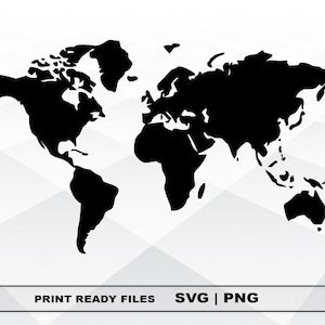 Weltkarte SVG und PNG Dateien Clipart, Kontinente Druck SVG, Digitaler Download Cricut Cut Dateien, Weltkarte Silhouette Cut Files