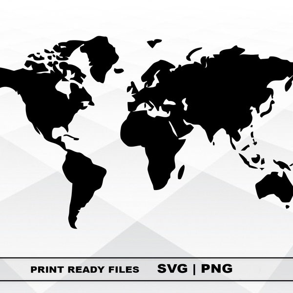 World map SVG and PNG Files Clipart, Continents Print SVG, Digital Download Cricut Cut Files, World map Silhouette Cut Files