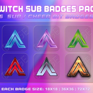 Letter &quot;A&quot; 6 Sub/Bit Twitch Badges with Instant download. Twitch &quot;A&quot; Badge Set