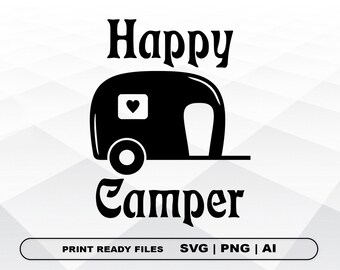 Glücklich Camper SVG, glücklich Camper Herzschlag Svg, Dateien Clipart, Druck Ai und Svg Digital Download Cricut cut Dateien