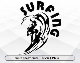 Surfing SVG and PNG Files Clipart, Surfing Print SVG, Digital Download Cricut Cut Files, Surfing Silhouette Cut Files