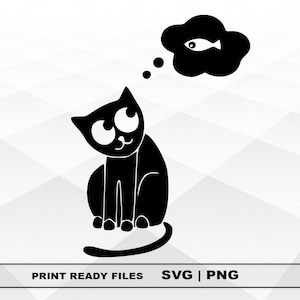 Dreaming cat SVG and PNG Files Clipart, dreaming cat Print SVG, Digital Download Cricut Cut Files, Cat Silhouette Cut Files